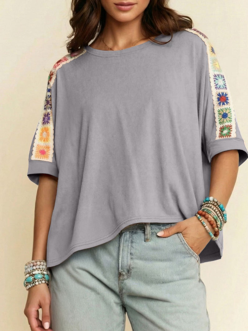 Square Crochet-Detail Relaxed T-Shirt